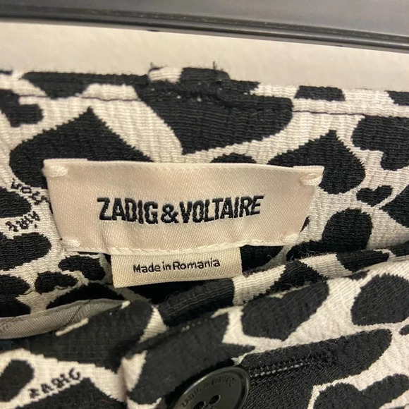 Zadig & Voltaire Polis Coeur Crop Pants Black & White Hearts Size 6 - Picture 3 of 6